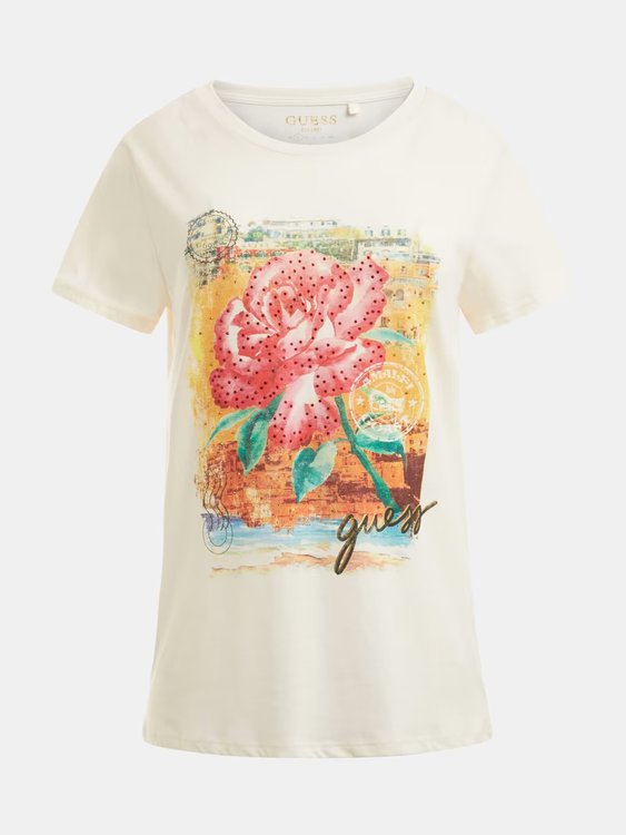 GUESS, Bílá barva Positano Rose triko