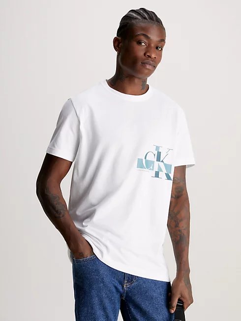 Calvin Klein Jeans – Glitched triko, Bílá barva