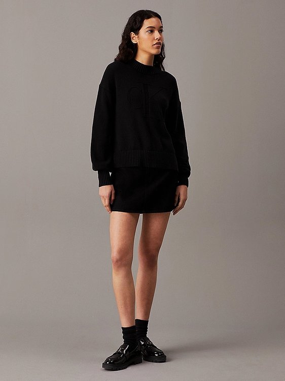 Luxusní CK Intarsia svetr, Černá barva, XS, S, M, L