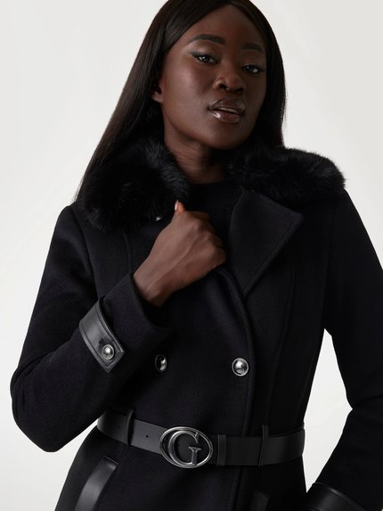 Módní Amelia Double Breast Belt kabát, Černá barva, 2024