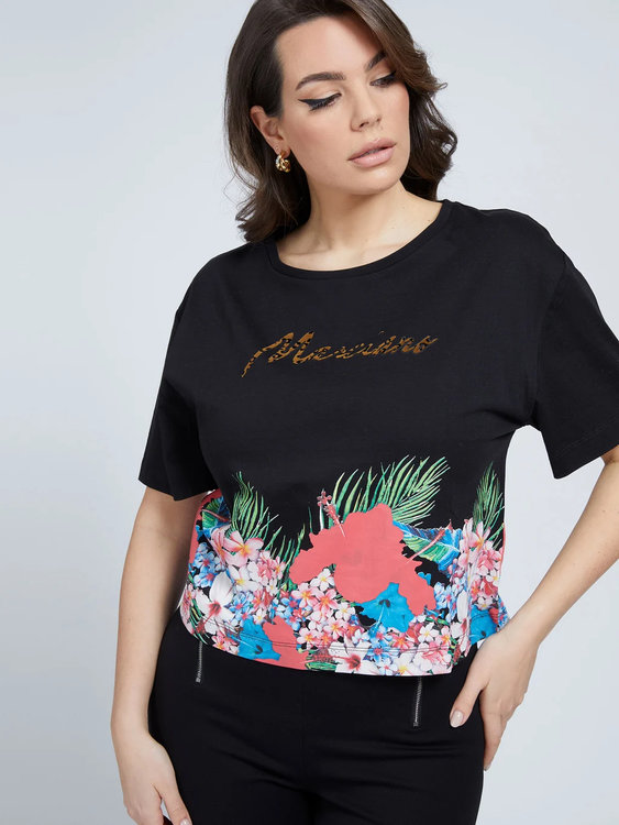 Luxusní Flower triko, Černá barva, XS, S, M