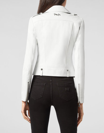 Philipp Plein, Bílá barva Bike kožená bunda