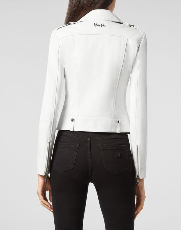 Philipp Plein, Bílá barva Bike kožená bunda