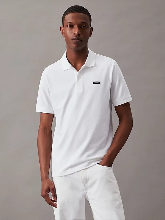 Calvin Klein – Stretch Pique Slim Button polo, Bílá barva