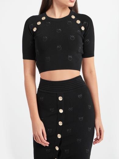 Crop monogram svetr – Pinko, Černá barva Ženy, Ženy, Ženy