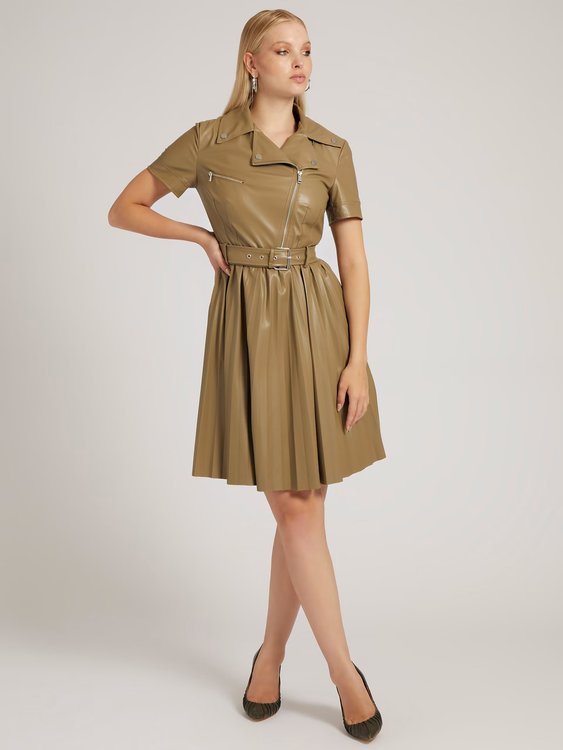 GUESS – Livia šaty, Khaki, Zelená barva