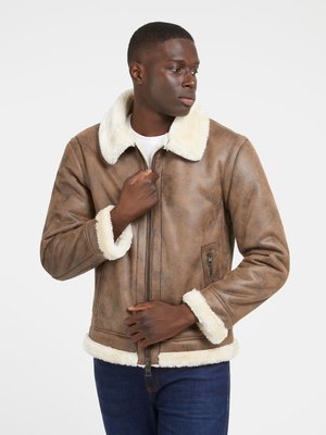 GUESS – Shearling Aviator bunda, Hnědá barva