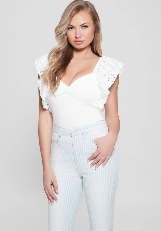 GUESS – Ruffle top, Bílá barva
