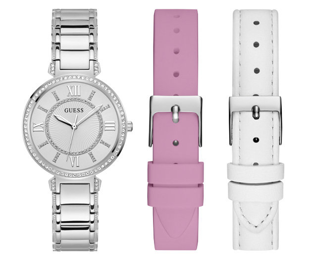 GUESS – Montage hodinky, Bílá, Růžová, Stříbrná barva