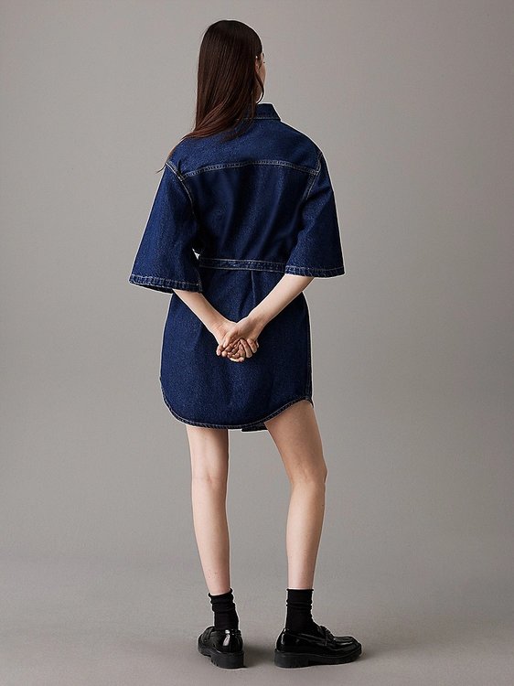 Utility Belted Shirt šaty – Calvin Klein Jeans, Modrá barva Ženy