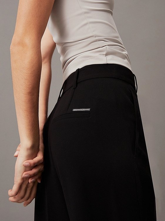 Módní Structure Twill Wide kalhoty, Černá barva, 2024