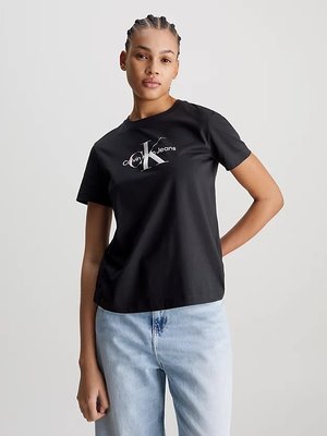 Calvin Klein Jeans – Diffused Monologo triko, Černá barva