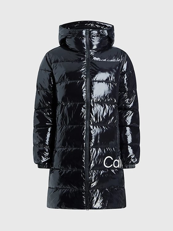 Shiny Long Fitted kabát Černá barva Ženy