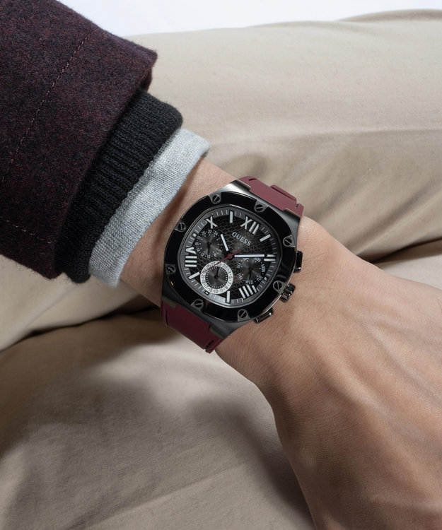 GUESS, Černá, Šedá, Vínová barva Headline hodinky