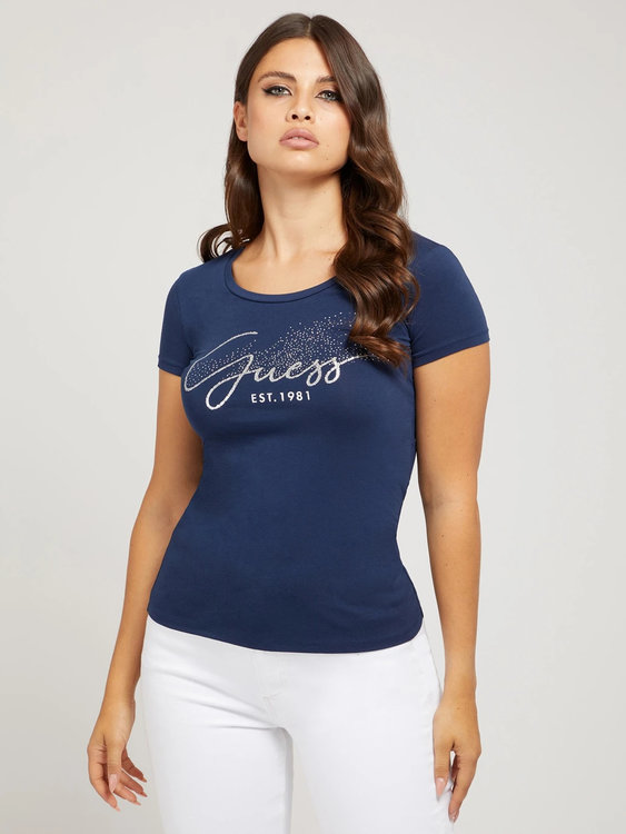Guess – Front logo tričko, Modrá, Navy barva