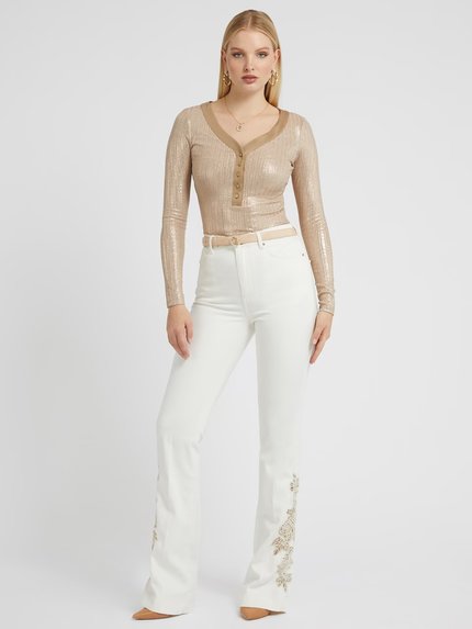 Módní Esperanza top, Béžová, Zlatá barva, 2023