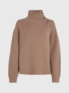 Recycled Wool Button svetr Hnědá barva Ženy