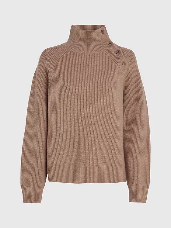 Recycled Wool Button svetr Hnědá barva Ženy