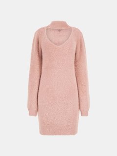 Fuzzy sweater mini šaty Růžová barva Ženy