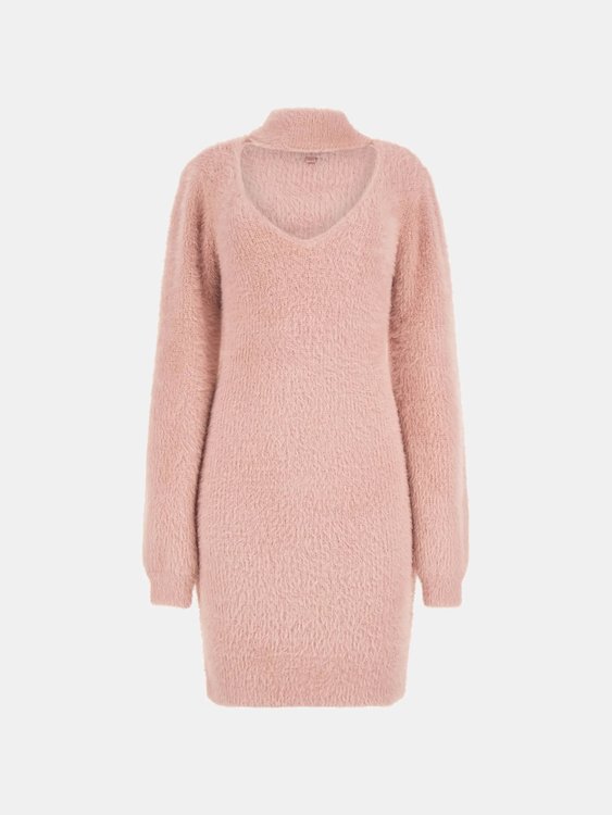 Fuzzy sweater mini šaty Růžová barva Ženy