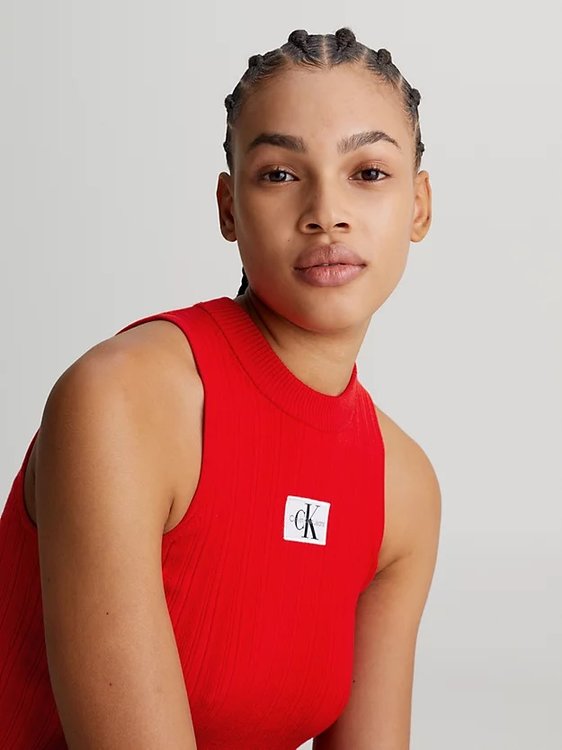 Módní Woven Label top, Červená barva, 2024