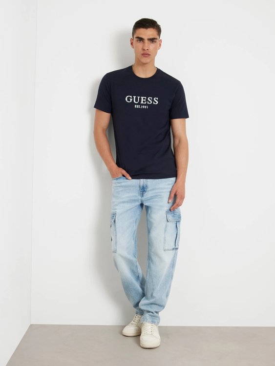 Iridescent triko – GUESS, Modrá barva Muži