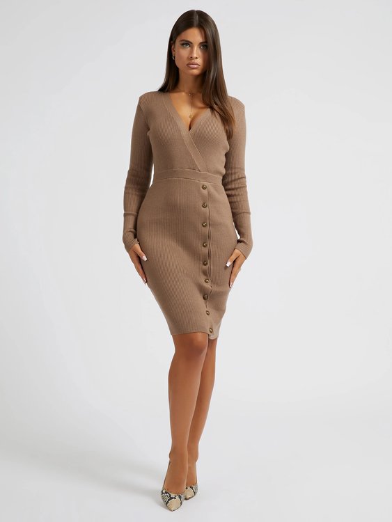 Guess – Alexandra šaty, Hnědá barva