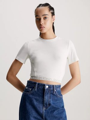 Calvin Klein Jeans – Waist Logo triko, Bílá barva