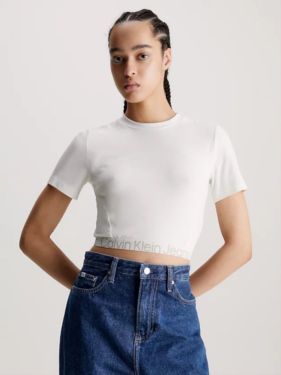 Calvin Klein Jeans – Waist Logo triko, Bílá barva