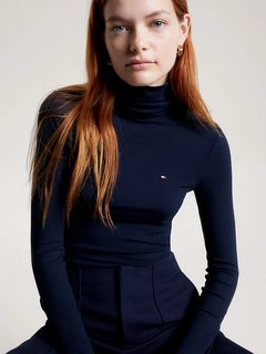 Luxusní Slim Rib Roll svetr, Navy barva, XS/R, S/R, M/R, L/R