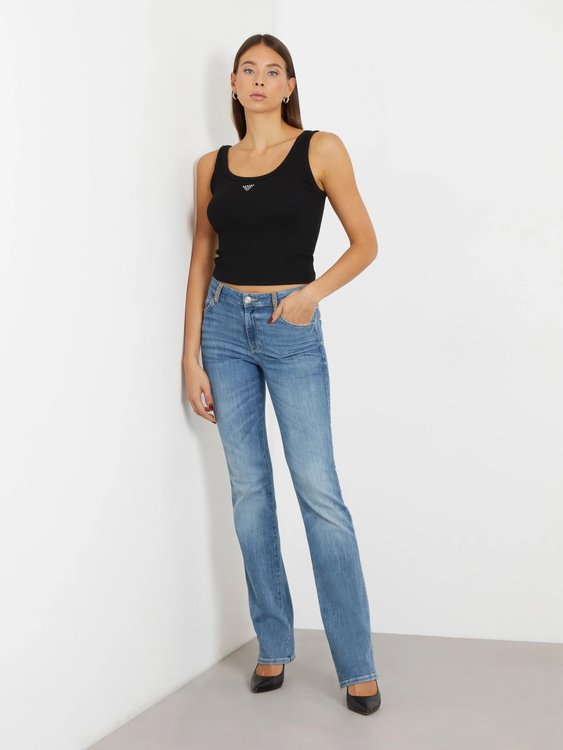 Módní Mid Rise Straight jeans, Modrá barva, 2024
