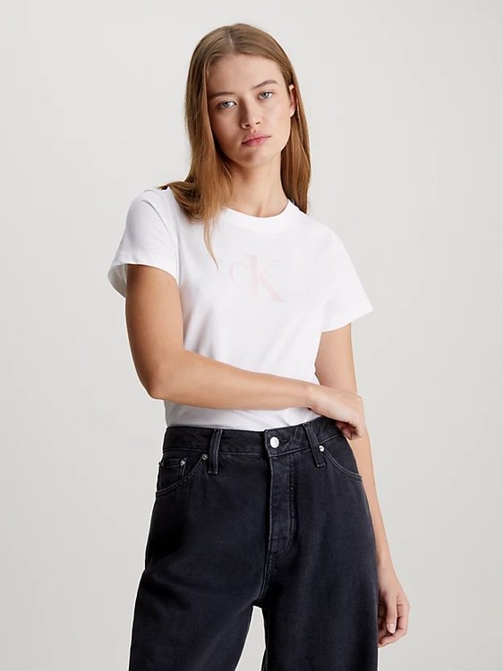Calvin Klein Jeans – Satin CK Slim triko, Bílá barva