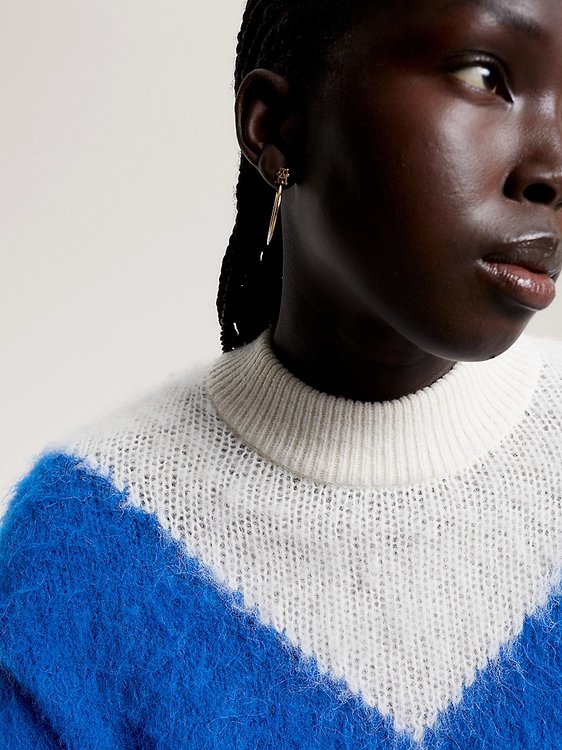 Luxusní Exploded Argyle svetr, Modrá barva, XS, M