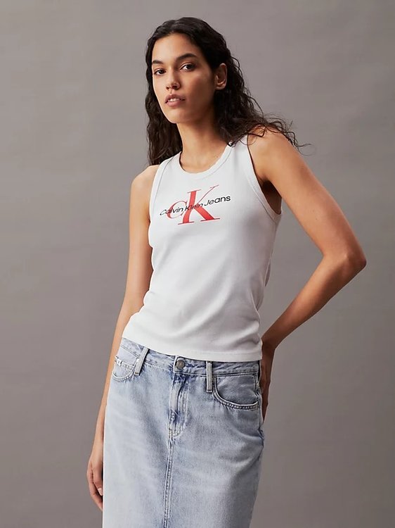 Calvin Klein Jeans – Archival Monologo top, Bílá barva