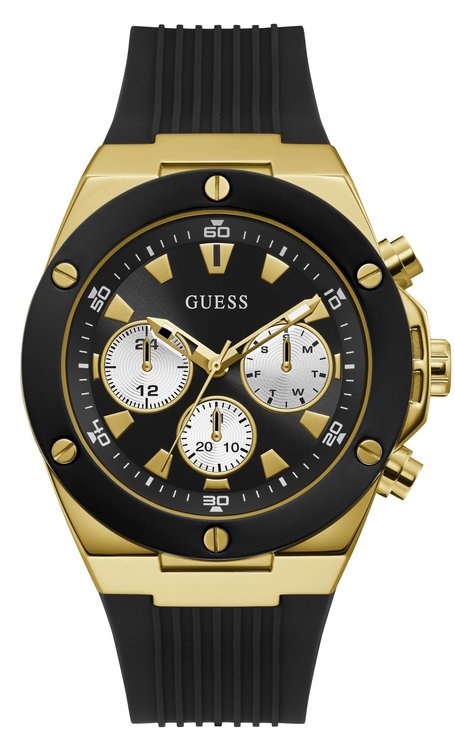Guess – Hodinky Poseidon, Černá, Zlatá barva