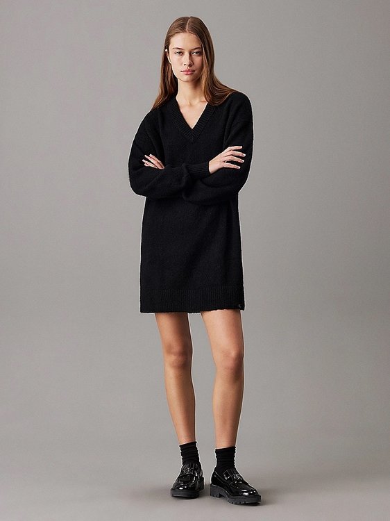 Calvin Klein Jeans – Textured Sweat šaty, Černá barva