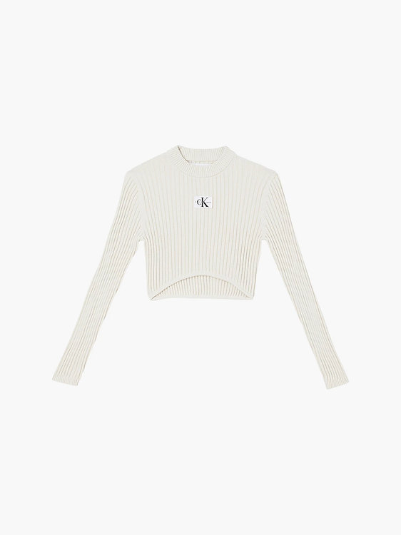 Calvin Klein Jeans, Béžová barva Badge cropped svetr