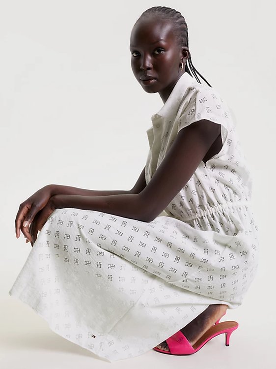 Luxusní Devore Midi šaty, Bílá barva, 38