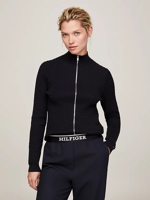 Tommy Hilfiger – Skinny Cable Zip svetr, Modrá barva