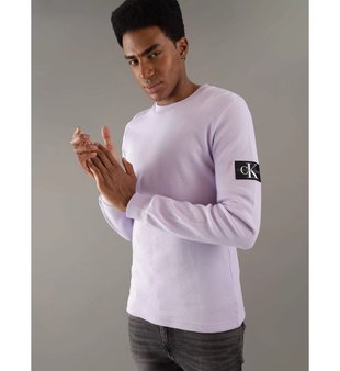 Calvin Klein Jeans – Badge Waffler triko, Fialová barva