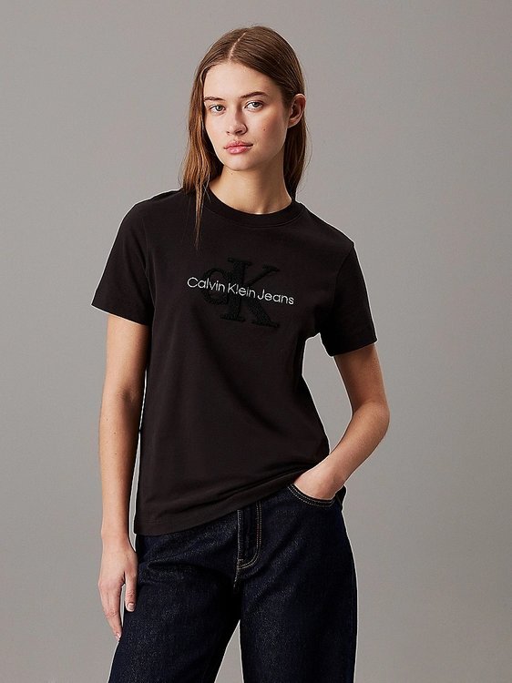 Calvin Klein Jeans – Chenille Monol triko, Černá barva