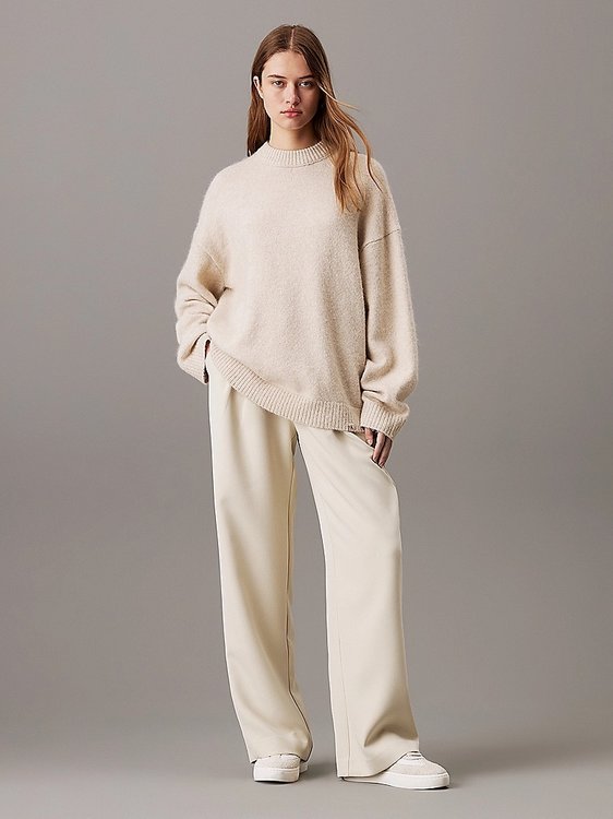 Luxusní Textured Loose svetr, Béžová barva, XS, S, M, L