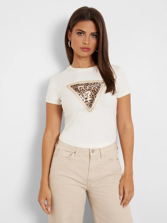 GUESS – Triangle Leo triko, Krémová barva
