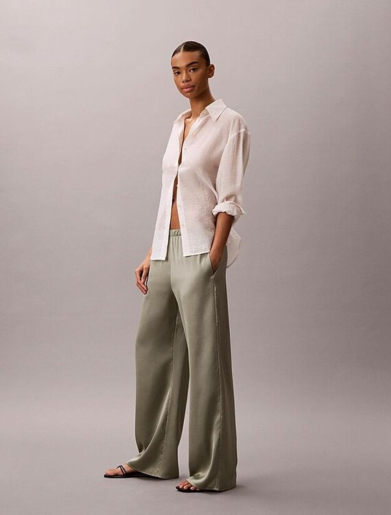 Hammered saténové kalhotyy Zelená barva Ženy