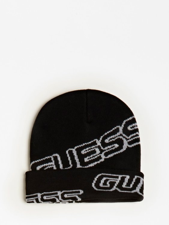 Guess – Logo Jacquard čepice, Černá barva