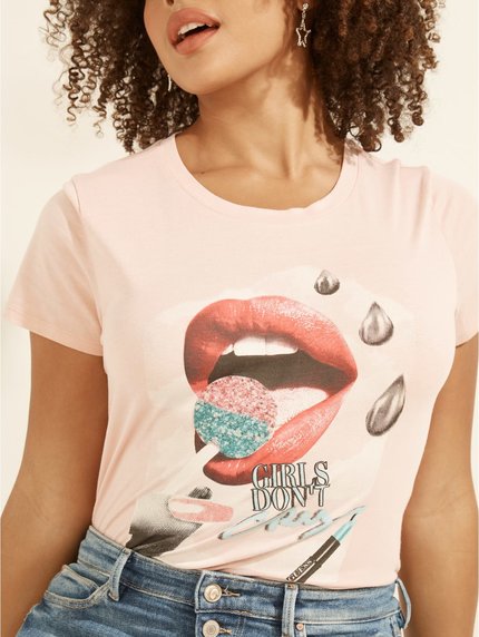 Glitter Pop tričko – Guess, Růžová barva Ženy 1