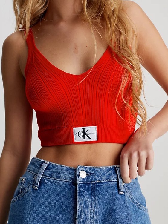 Módní Woven Label top, Červená barva, 2024