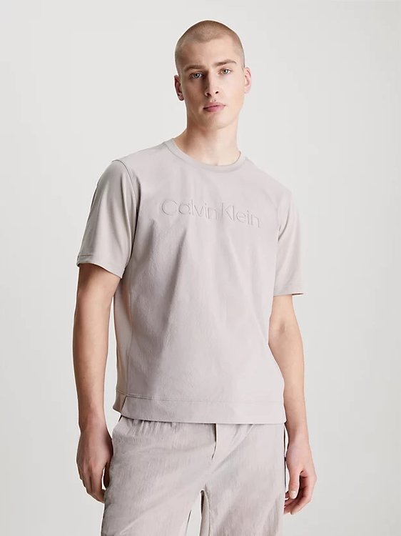 Calvin Klein Performance – Textured Gym triko, Béžová, Krémová, Šedá barva
