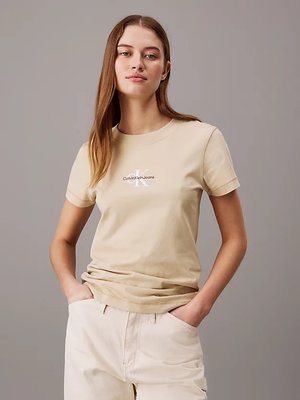 Calvin Klein Jeans – Monologo Slim triko, Béžová, Khaki barva