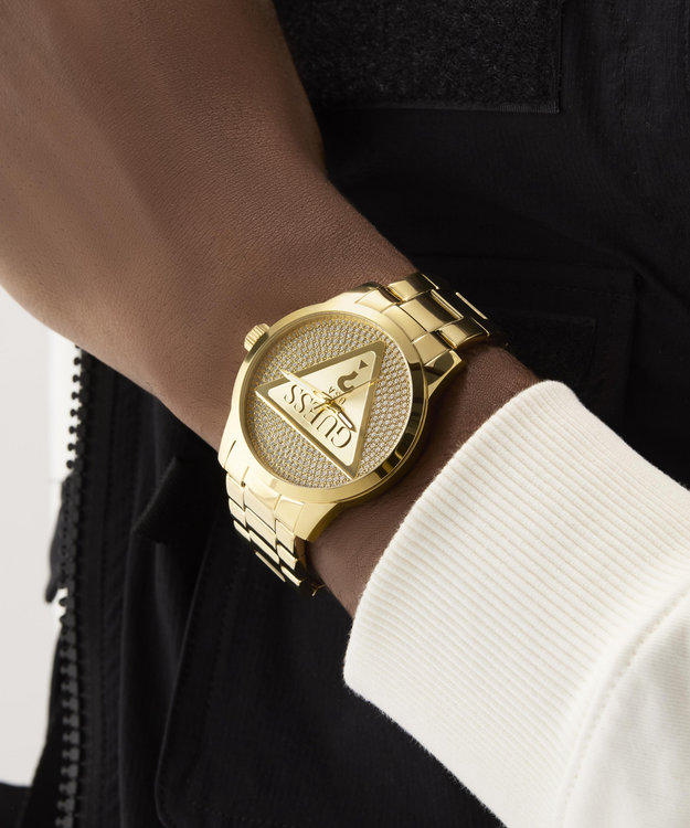 GUESS, Zlatá barva Badge hodinky